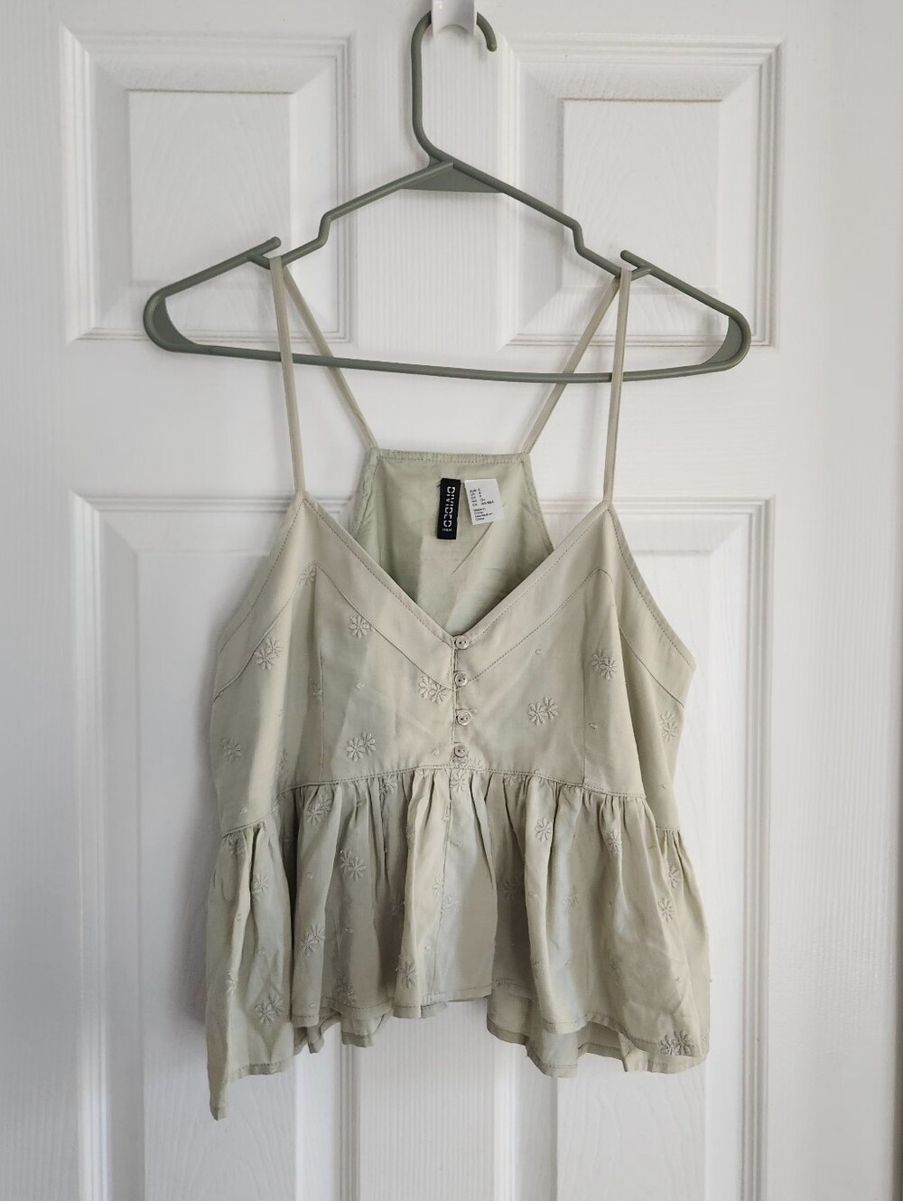 Sage Green Embroidered Peplum Cami Tank Top